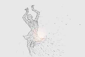 Lijntekening van danseres die pijn van zich af danst.