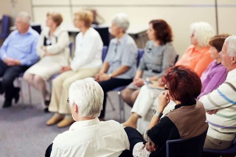 Seniors in the community center Seniors on the seminar.