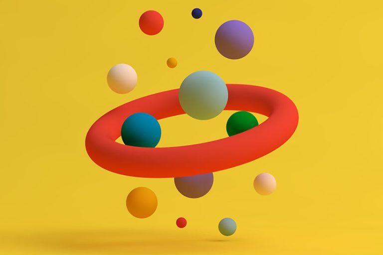 Abstract colored spheres on yellow background Abstract colored spheres on yellow background