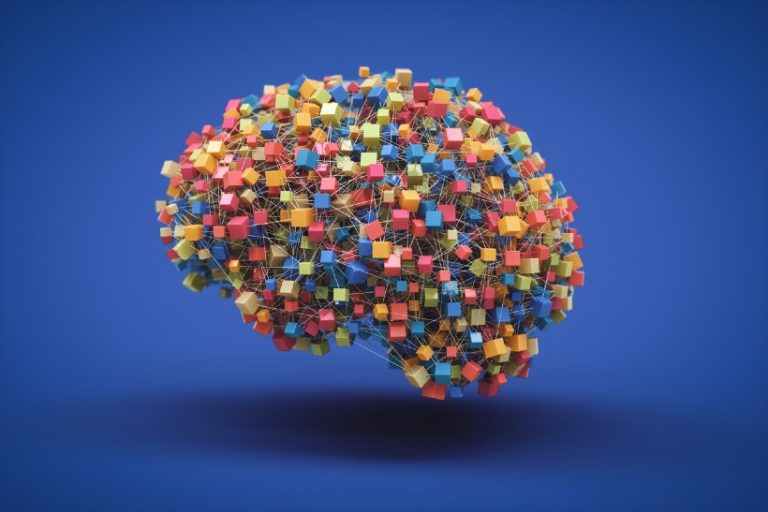 19-19-Multimodaal bewegingsprogramma als aanvulling bij chronische lage rugpijn-iStock-1479183112 Een brein met veel kleurtjes, het staat symbolisch voor de verrijking die een patient met chronische pijn via complex bewegen nodig heeft.